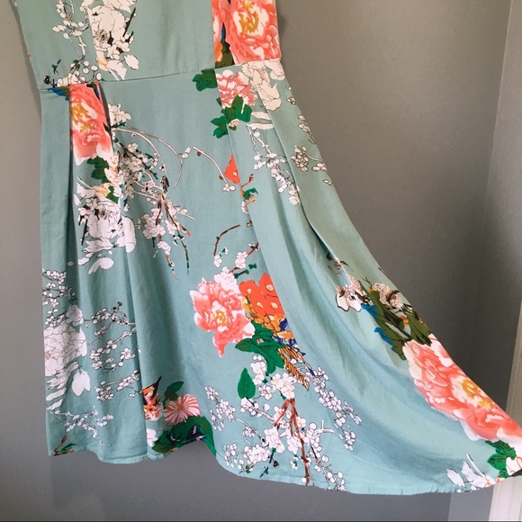 Green Floral Retro Style A-Line Cocktail Dress - Picture 4 of 8